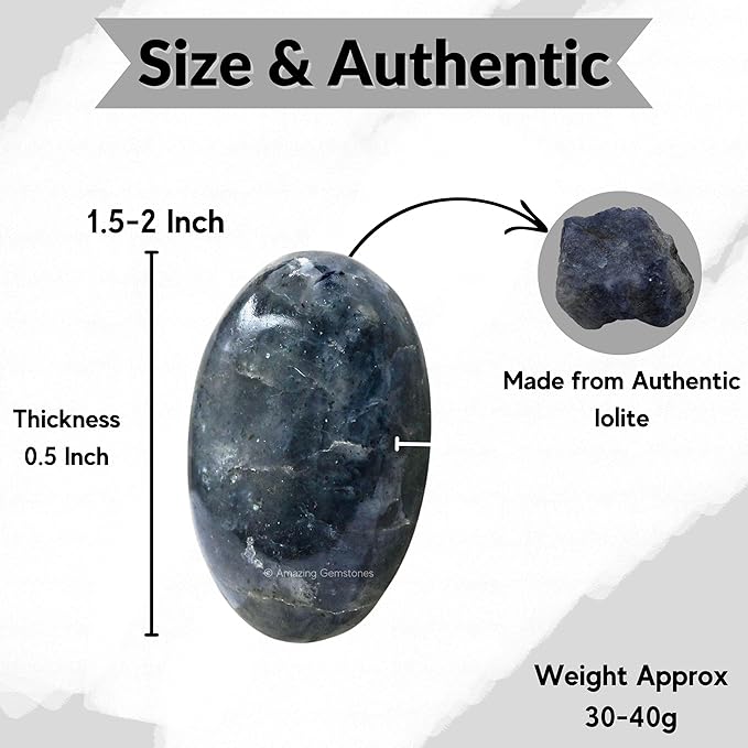 Amazing Gemstone Iolite Crystals and Healing Stones - Large Palm Stone Crystals Piedra - Crystal for Good Luck, Balanced Positive Energy, Meditation - Unique Stocking Stuffers and Gifts for Women, Men