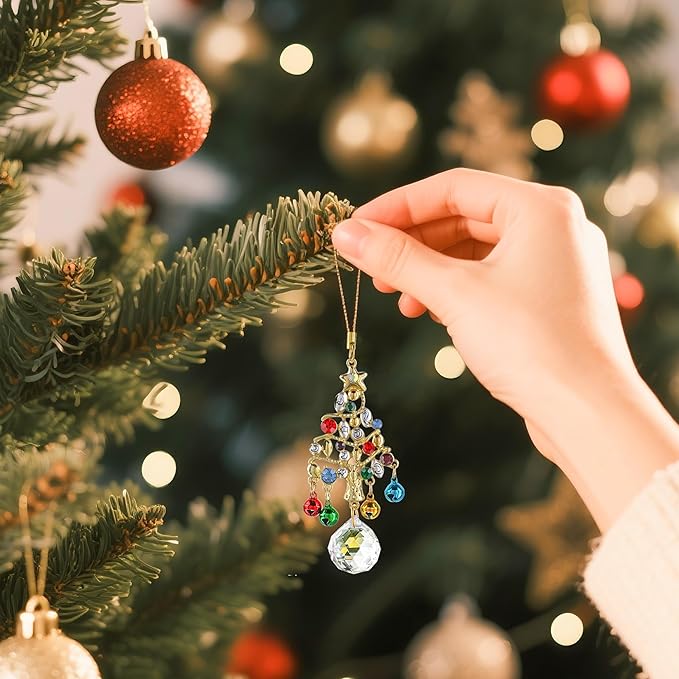 H&D HYALINE & DORA Set of 6 Christmas Tree Ornaments Set Rhinestone Tree Shape Hanging Ornament Crystal Christmas Ornaments Gifts for Xmas Birthday Winter Holiday Decor