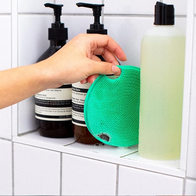 Boie USA Flat Body Scrubber - Soft Silicone-Like Exfoliating Shower Scrubber & Body Cleansing Brush - Stick-to-Wall Loofah Replacement - Antimicrobial Body Exfoliator for All Skin Types (Mint)