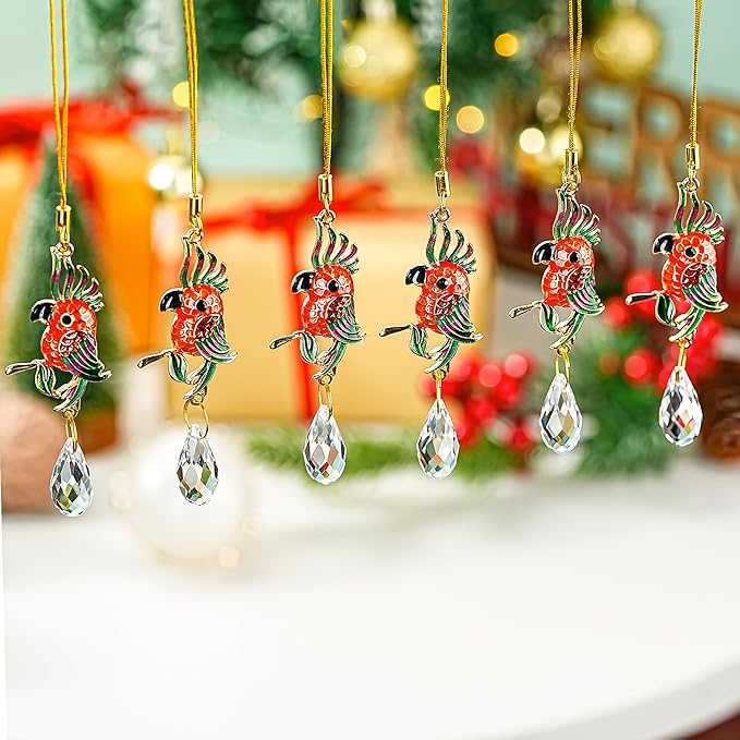 H&D HYALINE & DORA 6Pcs Parrot Ornament Parrot Christmas Tree Decor Birds Lovers Gift Crystal Ornament Christmas Window Party Decorations