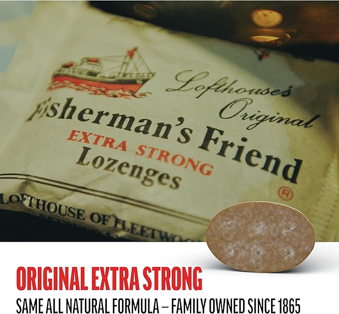 Fisherman's Friend Cough Drops, Cough Suppressant and Sore Throat Lozenges, Original Extra Strong, 10mg Menthol, 228 Drops (6 Packs of 38)