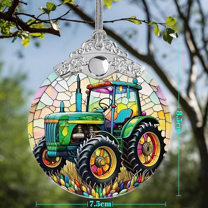 Christmas Ornament, Tractor Christmas Decor, Tractor Ornaments for Christmas Tree, Stained Glass Ornament, Tractor Gifts, Holiday Decorations and Xmas Gifts Ideas