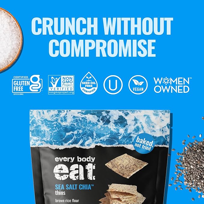 Every Body Eat Snack Thins, Allergen Friendly, Vegan, Gluten Free and Dairy Free (6 Count, Sea Salt Chia)
