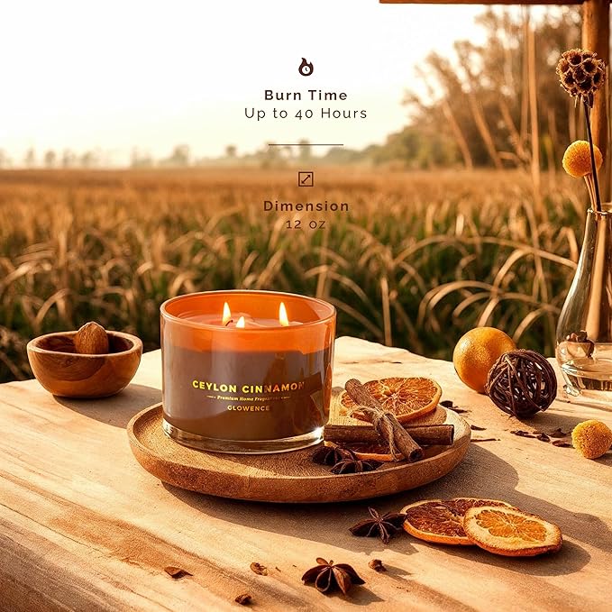 Cinnamon Scented Fall Candle - 100% Natural Soy Wax - Large 3 Wick Jar Candle - Up to 40 Hours Burning Time - Aromatherapy Candles for Home - Housewarming Gift for Women & Men