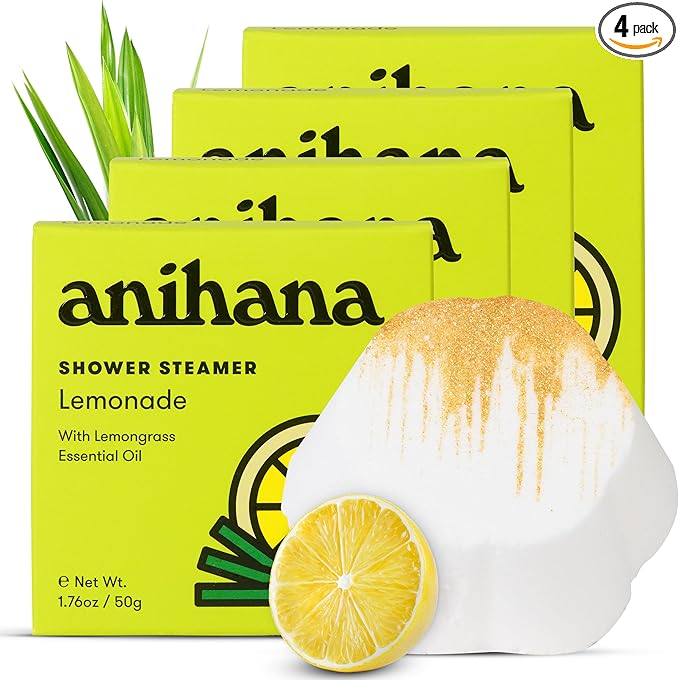 ANIHANA Shower Steamers 4 Pack with Lemongrass Essential Oils, Paraben Free, Cruelty Free, Refreshing Lemonade Scent, 1.76 oz Each