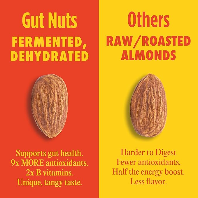 Gut Nuts - Fermented and Sprouted "Sourdough" Almonds for Gut Health - Tangy, Umami, & Salty Flavors - Super Crunchy Low Carb Keto Snacks - Low Sugar Prebiotic & Postbiotic Almond Snacks - 3oz Pouch (6 Pack) - by Philosopher Foods