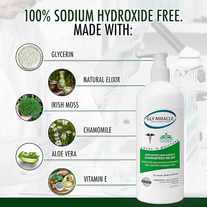 GLY MIRACLE Moisturizing Body Cream Lotion, 12 ounce - Non-Greasy Skin Humectant for Extremely Dry Skin, Hands, Body, and Feet, Fragrance-Free with Pure Glycerin for Nourishing Hydration.