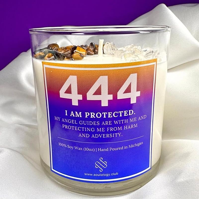 444 Angel Number Candle, 10oz, Crystal candle, 100% Soy Wax & Phthalate-Free Fragrance candles, Gifts candles for women, Angel Number Gift, Protection Candle