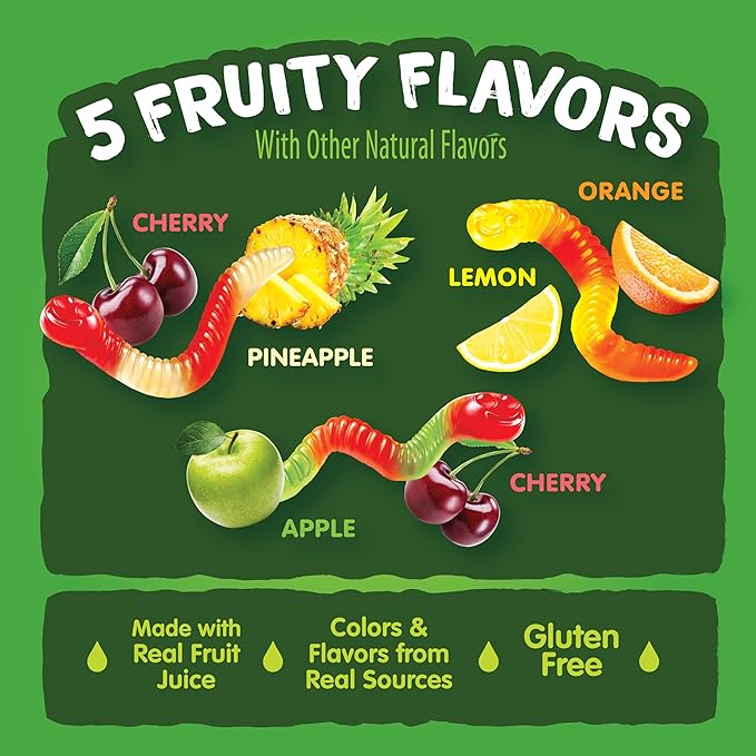 Black Forest Gummy Worms Candy, Made With Real Fruit Juice, 6 Ounce Bags (Pack of 8)