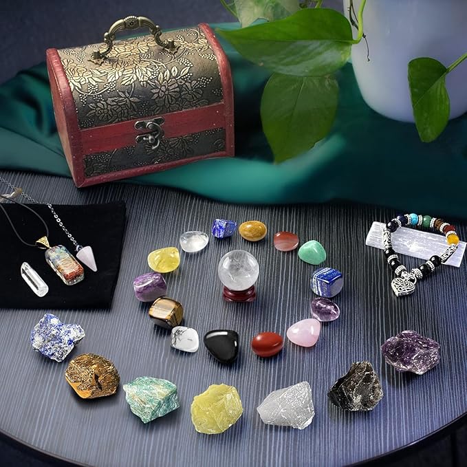 Crystals and Healing Stones, Healing Crystals Set, 28 Pcs Chakra Stones Kit for Beginners Gem Stones Real Natural Reiki Rocks 7 Raw Energy Starter Meditation Spiritual Balancing Gifts for Women