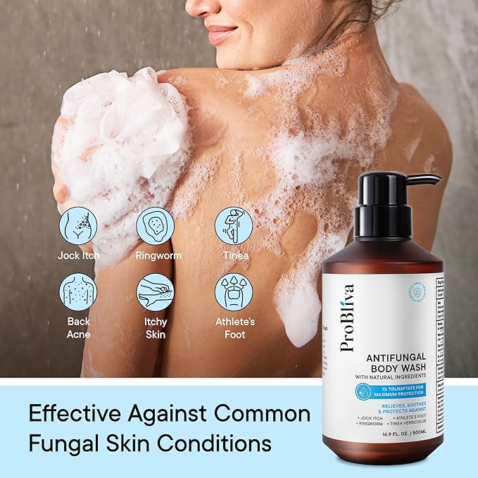 Antifungal Body Wash Treatment Soap – Antibacterial Wash for Jock Itch, Ringworm, Back Acne, Tinea & Foot Odor – Medicated Skin Relief Cleanser Gel with Tea Tree Oil & Tolnaftate for Men and Women