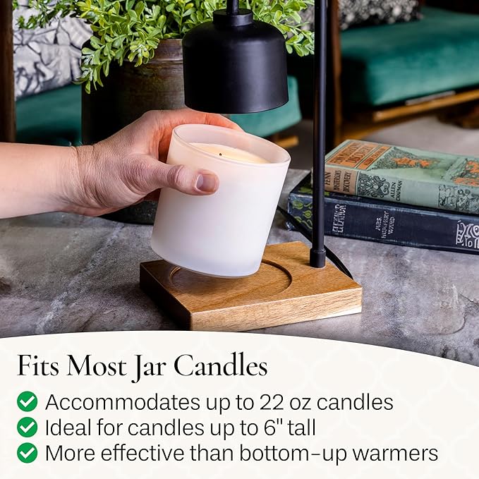 Candle Warmers Etc. Black & Wood Arched Lamp – for Top-Down Warming & Flame-Free Fragrance
