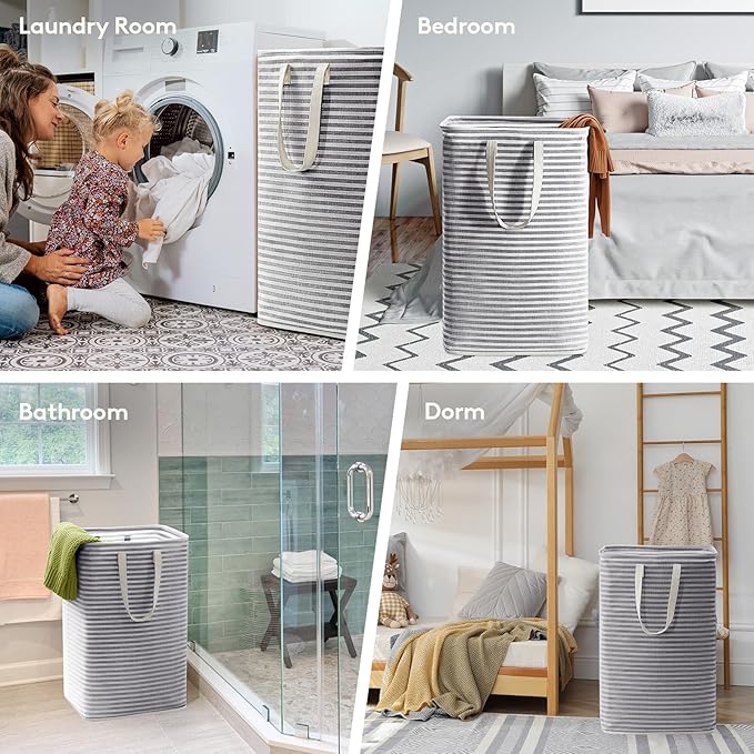 Lifewit 4 Pack Laundry Hamper Large Collapsible Laundry Baskets, Freestanding Waterproof Clothes Hamper with Easy Carry Handles in Laundry Room Bedroom Bathroom College Dorm for Adults, Black, 4 x 80L