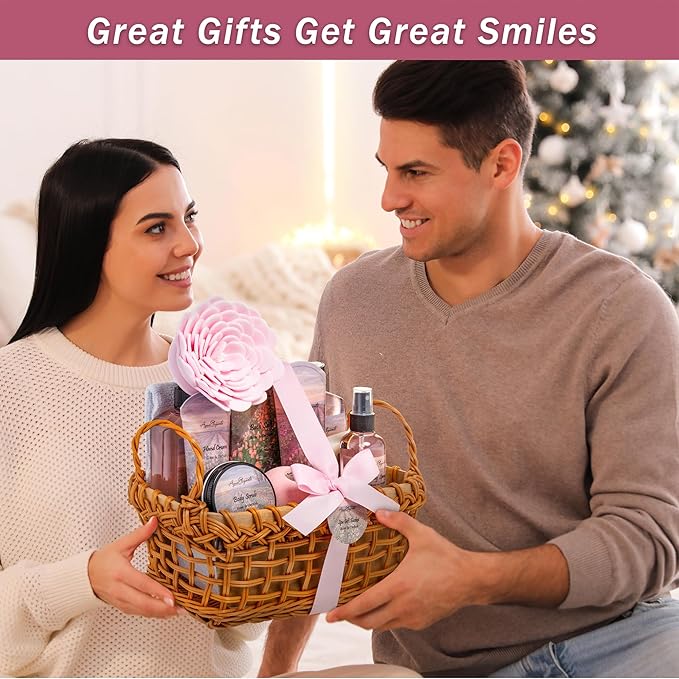 Spa Baskets For Women - Luxury Bath Set With Rose Oil & Orchid - Spa Kit Includes Wash, Bubble Bath, Lotion, Bath Salts, Body Scrub, Body Spray, Shower Puff, Bathbombs, Soap and Towel