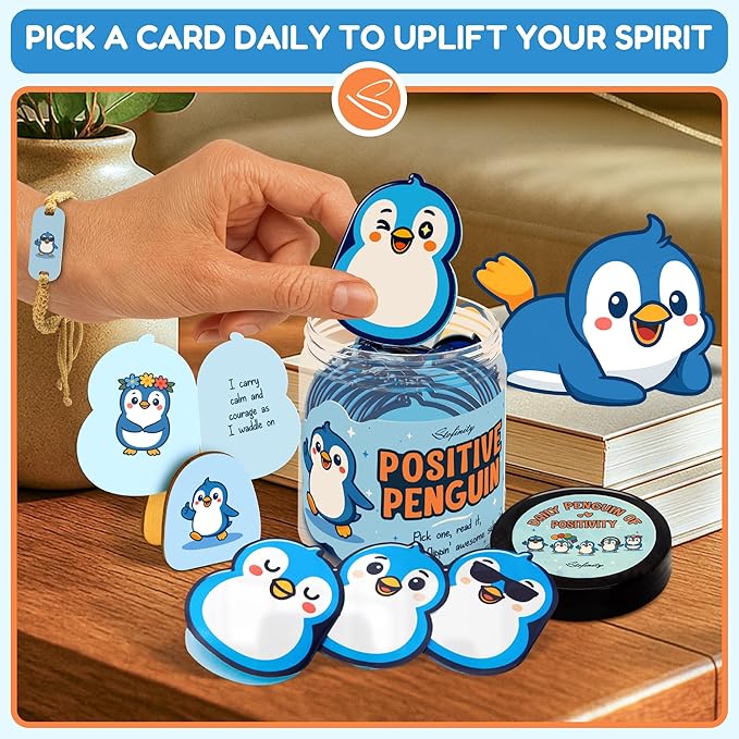 Positive Penguin Gifts For Women - Daily Affirmation Cards For Teens, Emotional Support Inspirational Gift For Women Coworkers, Unique Teen Girl Gifts Trendy Stuff For Birthday, Christmas