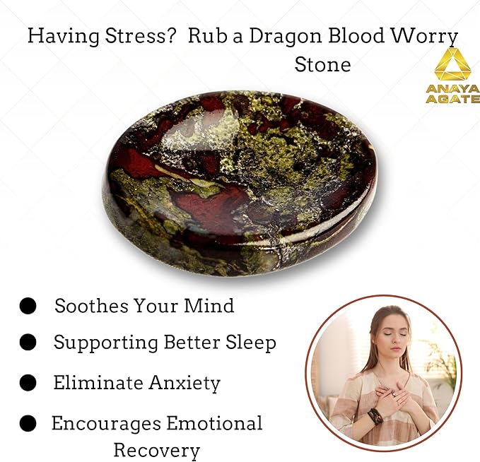Dragon Bloodstone Worry Stones – Crystal Thumb Worry Stone for Anguish, Stress – Relaxing & Soothing Balance Stones for Meditation, Relief – Healing Stones & Crystals for Men, Women