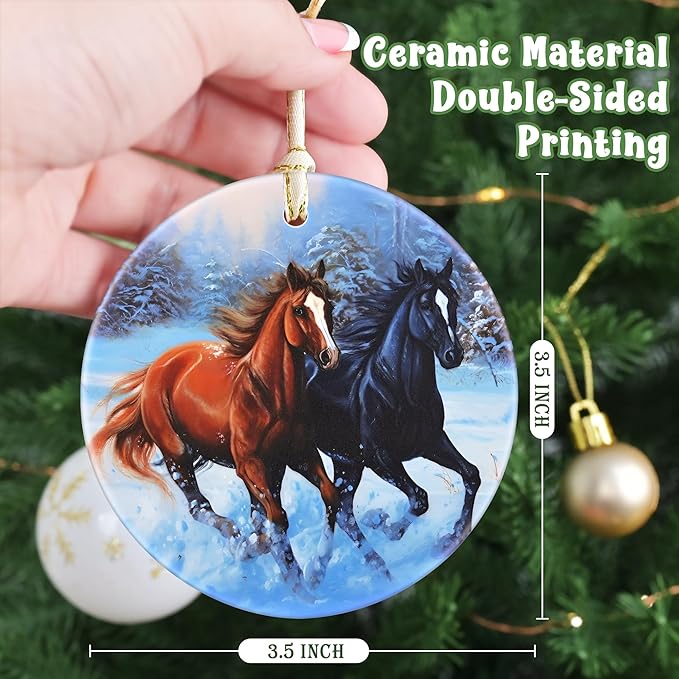 Horse Christmas Ornament, 3.5 Inch Ceramic Christmas Hanging Ornament, Horse Decor, Christmas Tree Ornaments, Gifts for Christmas, Holiday Presents, Gift Exchange