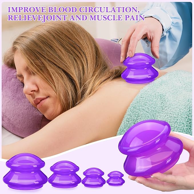 Geiserailie 16 Pcs 4 Sizes Cupping Therapy Set Silicone Cupping Massage Cups Professional Chinese Therapy Cup Vacuum for Body Muscle Nerve(Purple)