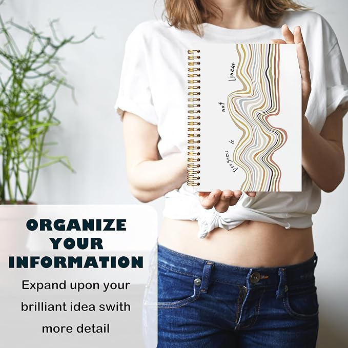 BearCake Positive Affirmations Gifts, Inspirational Motivational Notebook Journal Inspirational Gifts for Women,Progress is not Linear Hardcover Spiral Notebook 5.5x8.3