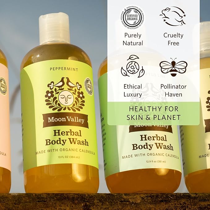Herbal Body Wash, Peppermint by Moon Valley, All Natural Ingredients, No Parabens, Vegan, Moisturizing Essential Oils, Two Pack