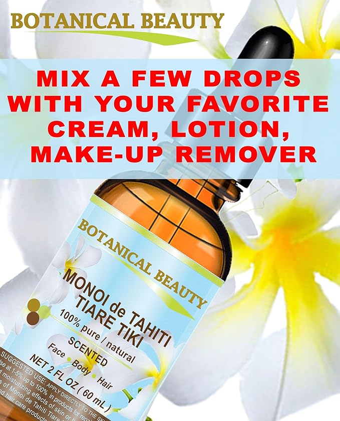 Botanical Beauty MONOI de TAHITI OIL TIARE TIKI 100% Pure Natural Undiluted Virgin 1 Fl. Oz.- 30 ml for FACE, SKIN, BODY, HAIR, NAILS