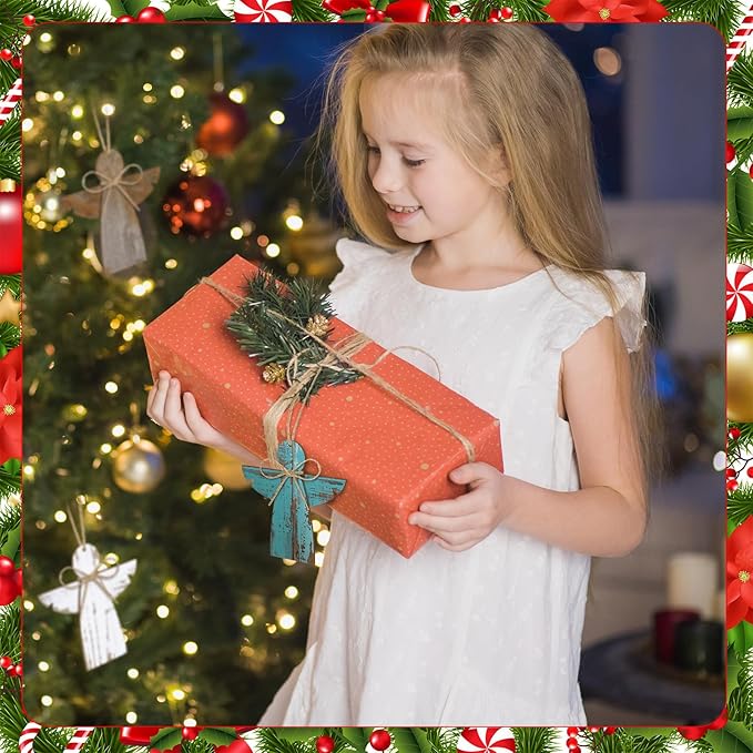 30 Pcs Angel Christmas Ornaments Bulk Wooden Rustic Farmhouse Christmas Tree Hanging Craft Decorations Small Wood Ornament Bulk White Brown Blue Ornament for Xmas Tree Home Decor