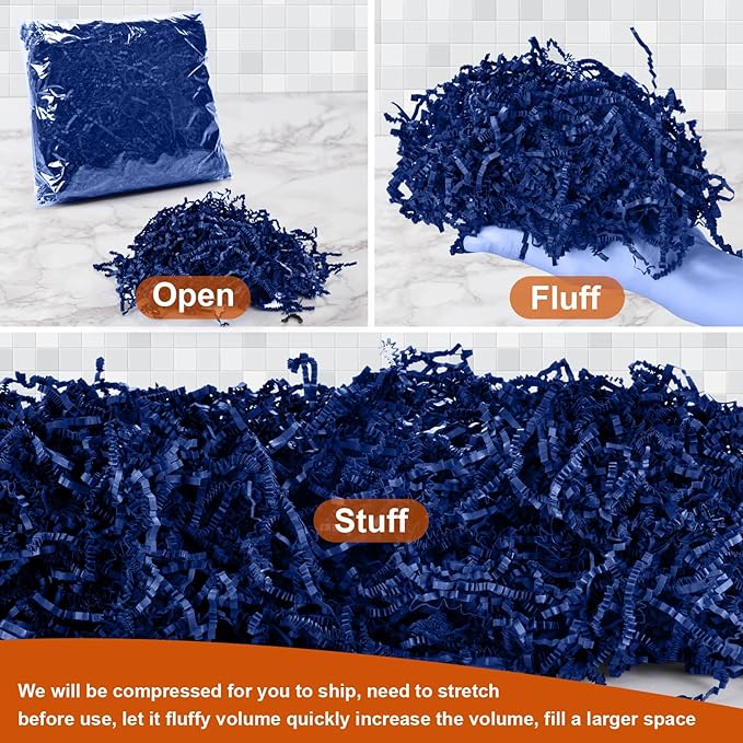 Darfukei Shredded Paper For Gift Baskets, Crinkle Paper 1/2LB (8 oz), Dark Blue Crinkle Paper Filler, Crinkle Cut Paper Shred For Birthdays, Weddings, Boxes Bags, Basket Filler, Anniversaries, Gift Wrapping