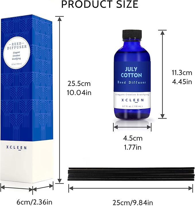 July Cotton Reed Diffuser Set, 3.7 Oz Aromatherapy Scented Oil Diffuser Sticks, Great Room Air Fresheners, Best Housewarming Gift idea - Giving, Home & Office Decor