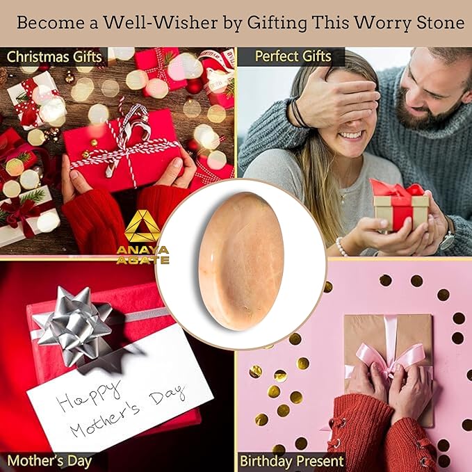 Peach Moonstone Worry Stones – Crystal Thumb Worry Stone for Anguish, Stress – Relaxing and Soothing Balance Stones for Meditation, Stress Relief – Healing Stones and Crystals for Men and Women