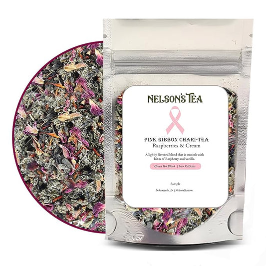 Nelson's Tea Raspberry & Cream - Cut & Sifted Loose Leaf Tea with Rooibos Green Tea, Dried Red Raspberry Leaf, Marigold, Hibiscus, Rose Petals, and Safflower (Sample 0.3 Oz)