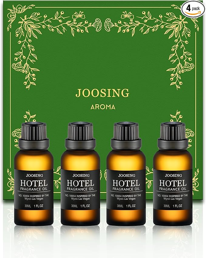 Hotel Diffuser Oils Gift Set, Joosing Hotel Scent Essential Oils 4 x 30ml Large Bottles (4 Fl Oz Total), Premium Fragrance Oil No. 10004 The Wynn Las Vegas for Aromatherapy Diffusers and Humidifiers