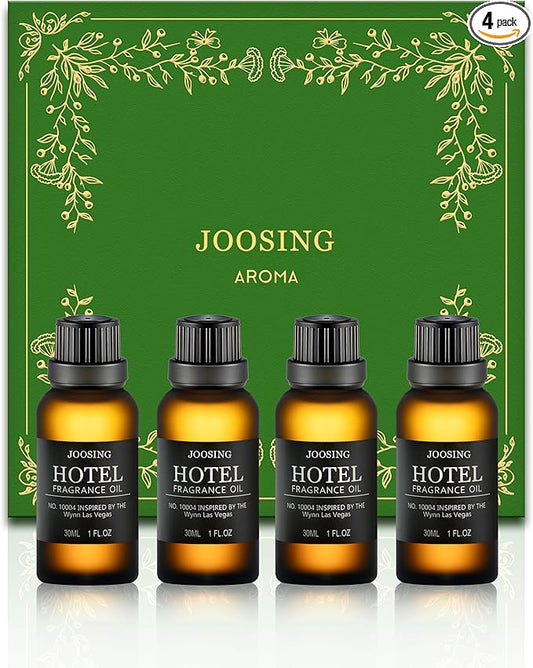 Hotel Diffuser Oils Gift Set, Joosing Hotel Scent Essential Oils 4 x 30ml Large Bottles (4 Fl Oz Total), Premium Fragrance Oil No. 10004 The Wynn Las Vegas for Aromatherapy Diffusers and Humidifiers