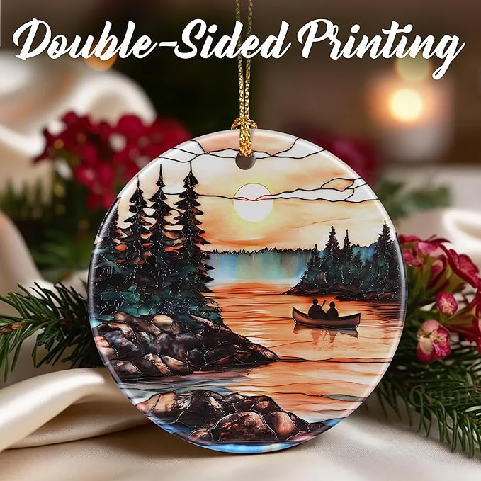 Canoe Lake Sunset Ornaments, Christmas Ornaments: Christmas Tree Decorations, Holiday Decor, Stocking Stuffers, Gift Ideas, Xmas Gift, Nature Lover Gifts & Gifts for Outdoor and Camping Lover