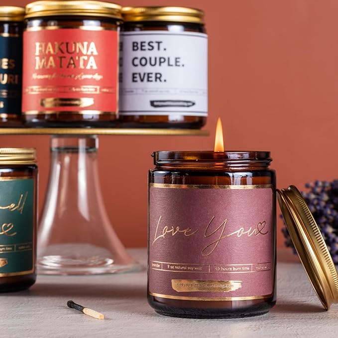Love You Gifts for Women - Lavender Vanilla Candle - Small Birthday Gift for Mom Sister BFF Bestie Aunt Grandma - Romantic Anniversary or Engagement Present for Wife Husband Boyfriend Girlfriend
