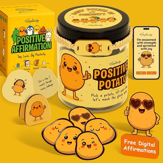 Emotional Support Potato Affirmation Jar - Funny Birthday Gifts For Women Friends Coworkers, Cute Positive Affirmations Cards Desk Decor, Back To School Teen Girl Gifts Trendy Stuff