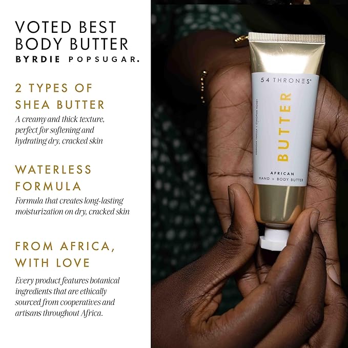 54 Thrones Mini African Beauty Shea Butter, Intensive Dry Skin Support, Moisturizing Body Butter for Women, Moisturizing Body Balm and Cream, Ugandan Vanilla + Ethiopian Honey