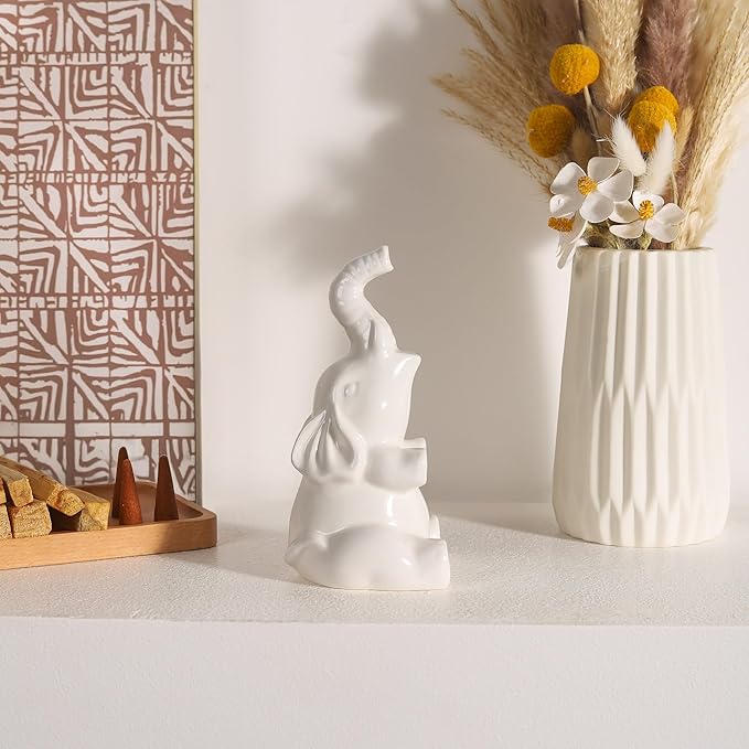 Potiera Small Cute Elephant Incense Holder, Handmade Ceramic Palo Santo and Cone Incense Burner for Meditation Home Decor, Mother's Day Elephant Gifts for Women, Christmas Birthday Gift for Mom Dad
