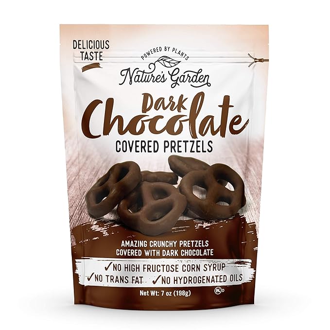 Nature's Garden Dark Chocolate Covered Pretzels - No Trans Fat, Indulgent Snack, Dark Chocolate Pretzels – 7 Oz Bag (Pack of 1)