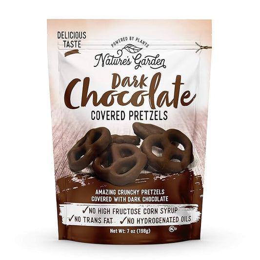 Nature's Garden Dark Chocolate Covered Pretzels - No Trans Fat, Indulgent Snack, Dark Chocolate Pretzels – 7 Oz Bag (Pack of 1)
