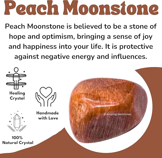 Amazing Gemstone Peach Moonstone Crystals&Healing Stones Tumbled - 1 oz Peach Moonstone Stone, Healing Stones for Energy Balance, Stress Relief - Premium Polished Gems Rocks for Meditation&Wellness