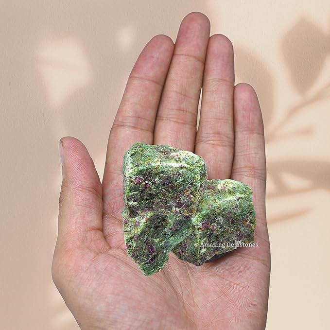 Amazing Gemstone 2 Pieces Ruby Fuchsite Raw Crystals and Healing Stones, Natural Rocks for Tumbling and DIY Raw Stones and Crystals