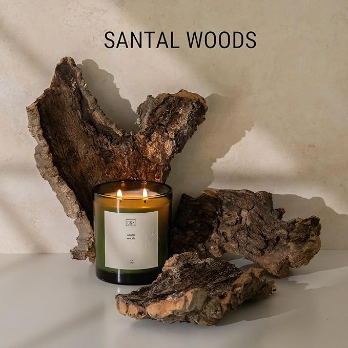 Craft & Kin 12oz Santal Woods Candle for Home | Premium Green Fall Scented Candles for Men | Made with Natural Soy | Gifts for Men and Women | Nature Collection