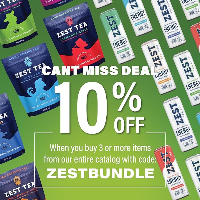 Zest Tea Premium Energy Hot Tea, High Caffeine Blend Natural & Healthy Black Coffee Substitute, Perfect for Keto, 135 mg Caffeine per Serving, Pomegranate Mojito Green Tea, Box of 15 Sachet Bags