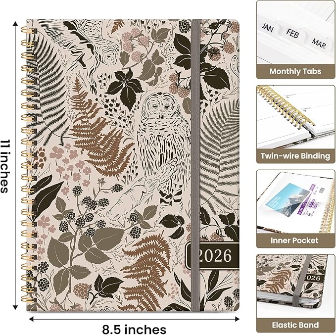 2026 Planner, Monthly and Weekly Calendar Planner for Women, January 2026 - December 2026, Hardcover Pretty 2026 Agenda Planner Book with Tabs, Spiral Bound, Perfect for School Office Home Supplies, 8.5" x 11" - Magical Forest