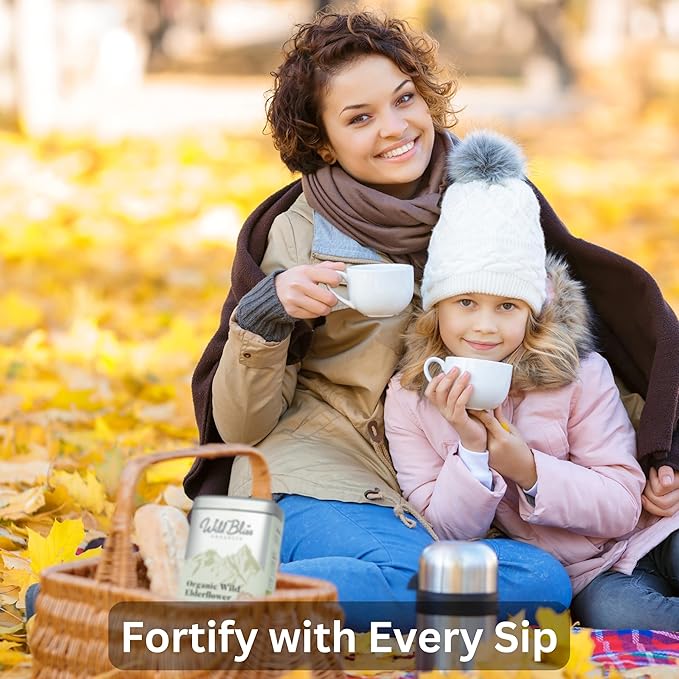 Wild Bliss Organic Elderflower Herbal Tea - Caffeine Free Elder Flowers Tisane - Pharmacopoeia Potency - 20 Plant Based Tea Bags