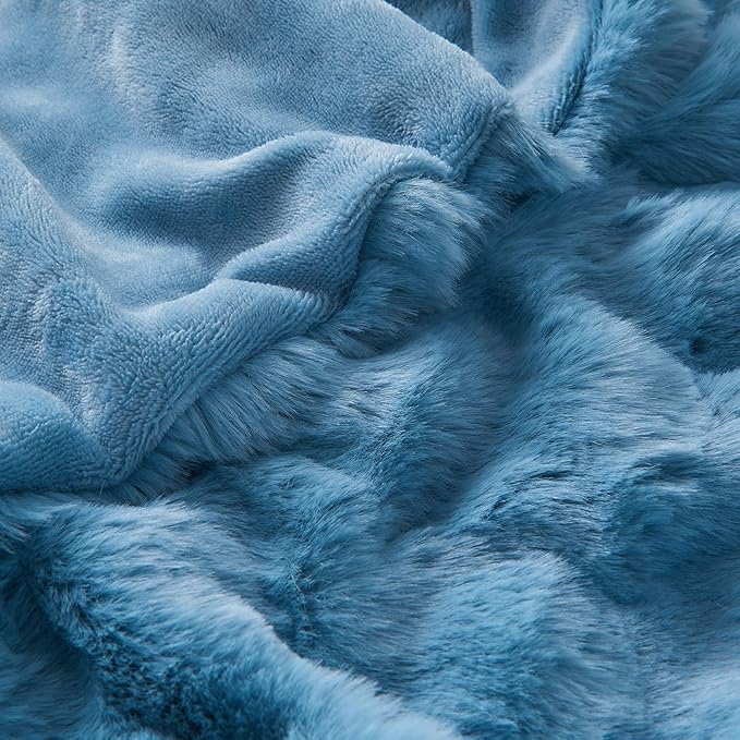 Lotus Karen Faux Fur Throw Blanket Sky Blue - Big Bubble Rabbit Fluff Blanket for Couch Bed Sofa,Softest Fluffy Fuzzy Cozy Blanket,Thick Furry Plush Shaggy Warm Blankets for Women,108x90 Inches