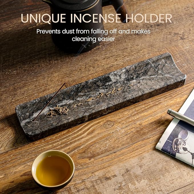 Koville Marble Incense Holder, Incense Holder for Sticks, Incense Sticks Holder Ash Catcher for Meditation Yoga SPA, Natural Stone Incense Burner, Home Table Decor (Black)