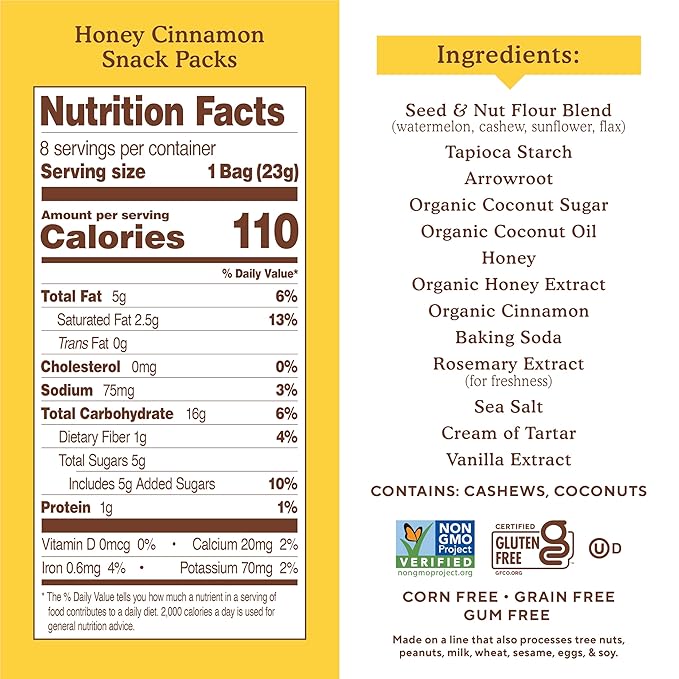 Simple Mills Snack Packs Honey Cinnamon Sweet Thins, Healthy Halloween Snacks for Kids, Individual Packs, Seed & Nut Flour, 8 Ct (Pack of 4)