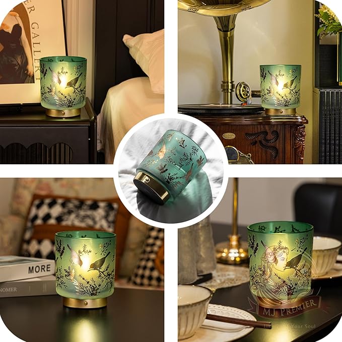 Cordless Rechargeable Table Lamp, Glass USB-C Decorative Small Accent Lamps for Entryway/Stairway/Bathroom/Corner, Touch Control Dimmable Battery Operated Lamp, Emergency Lamps for Power Outage