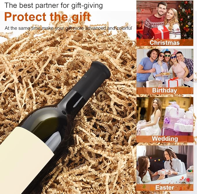 Darfukei Shredded Paper For Gift Baskets, 8oz Kraft Crinkle Paper Filler, Crinkle Cut Paper Shred For Birthdays, Weddings, Anniversaries, Gift Wrapping